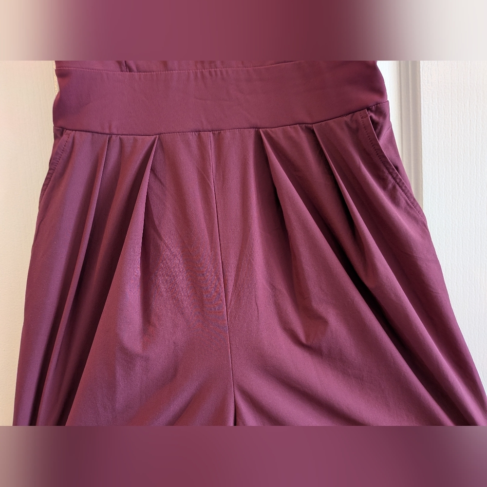 Halara Breezeful Wide Leg Jumpsuit Backless Pocket Burgundy Size S Flowy Resort - Picture 6 of 15